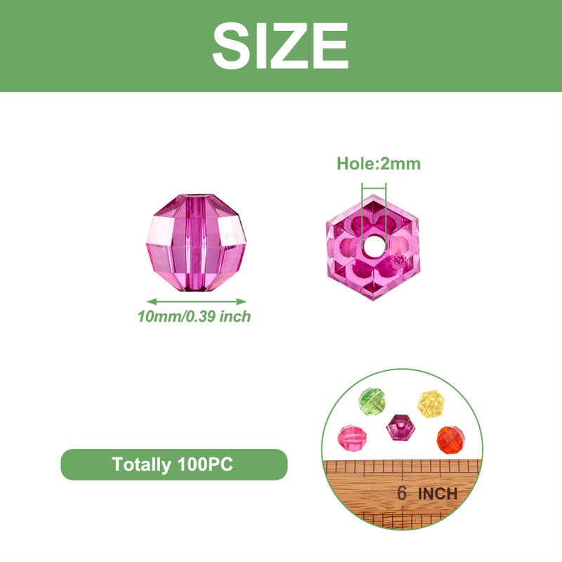 Craftdady 100Pcs Transparent Acrylic Faceted Round Ball Spacer Beads 10mm Random Mixed Colors Plastic Loose Pony Beads for Jewelry Making Hole: 2mm - Image 2